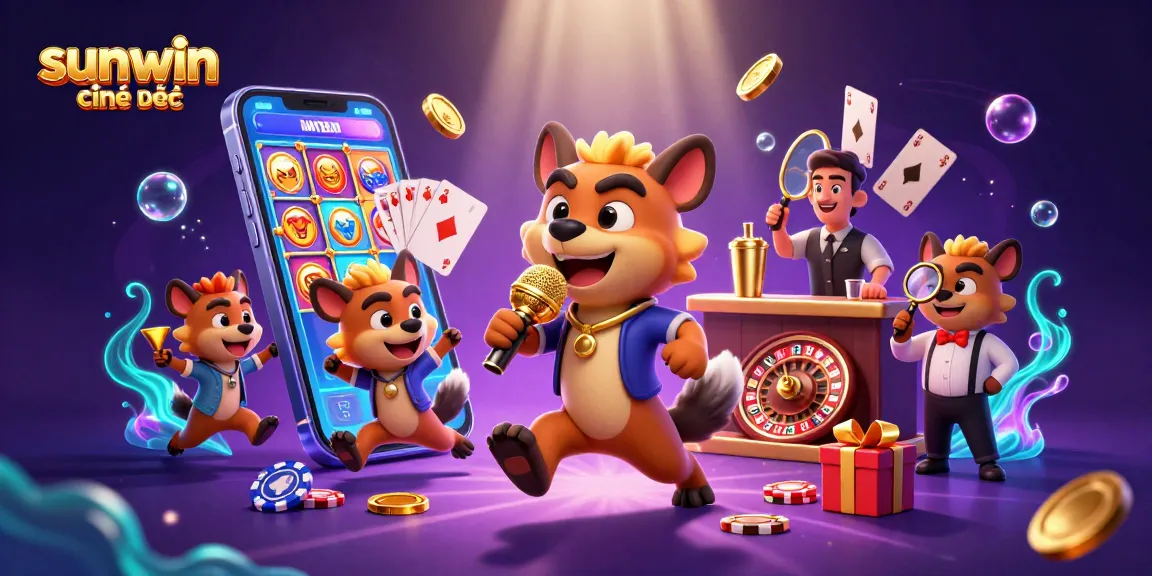Experience the fun of sunwin chính thức with lively hyenas in a casino scene full of games and excitement.