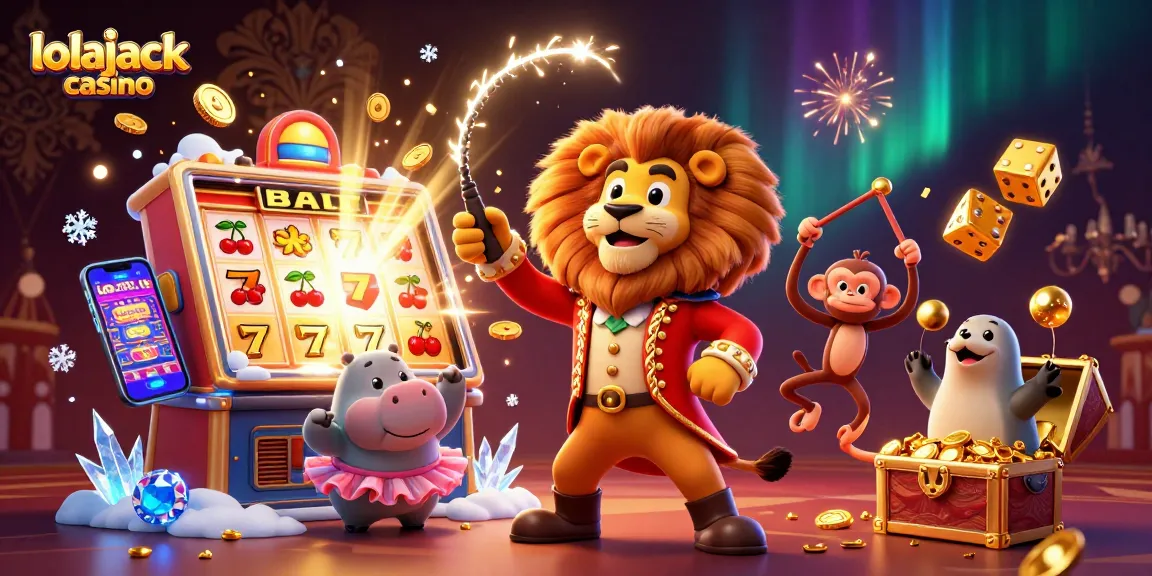 Experience the thrill of lolajack casino with a vibrant 3D circus scene exploding with slots and excitement.